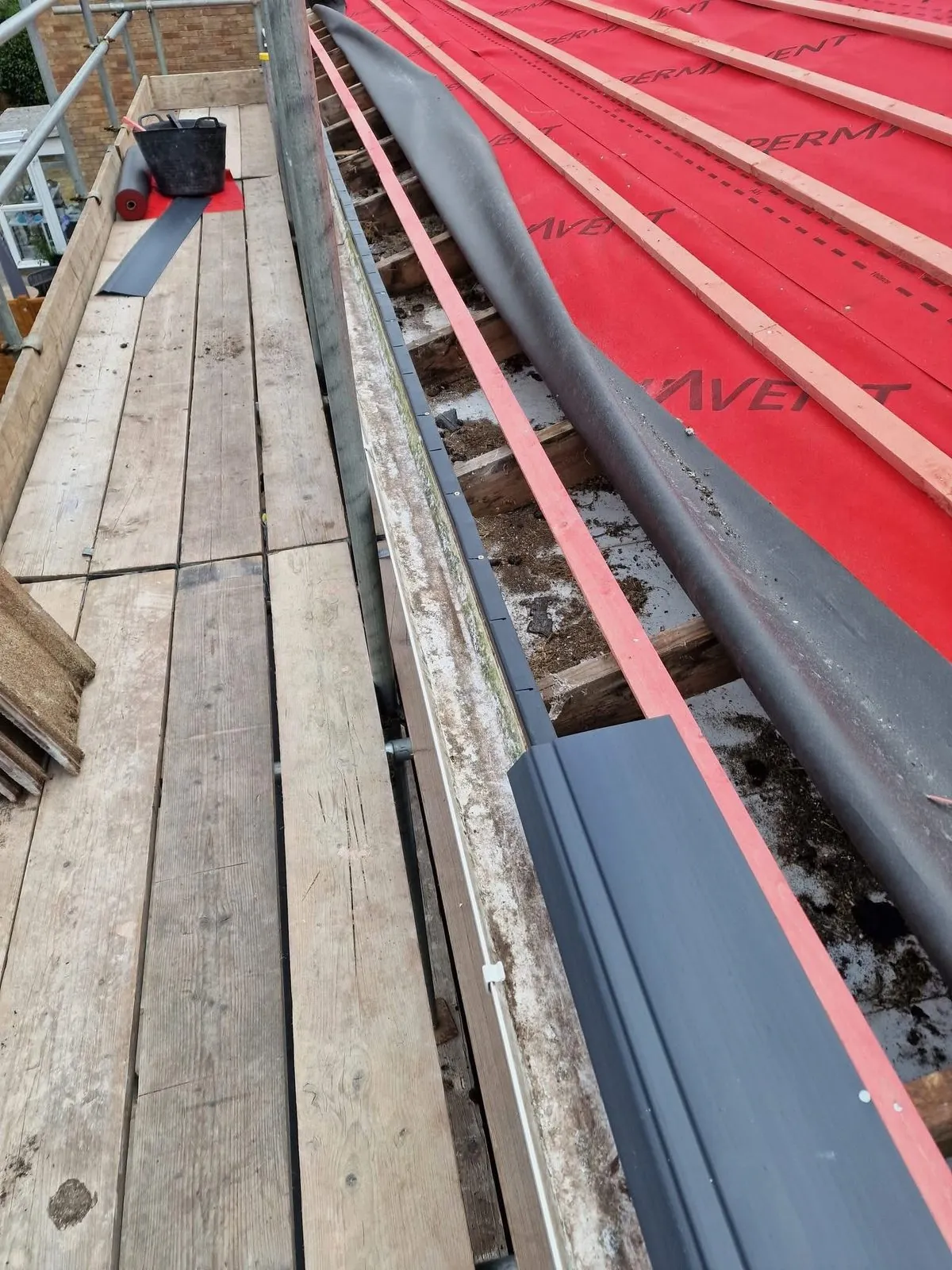 Breathable membrane and battens fitted during a re-roof in Wadebridge