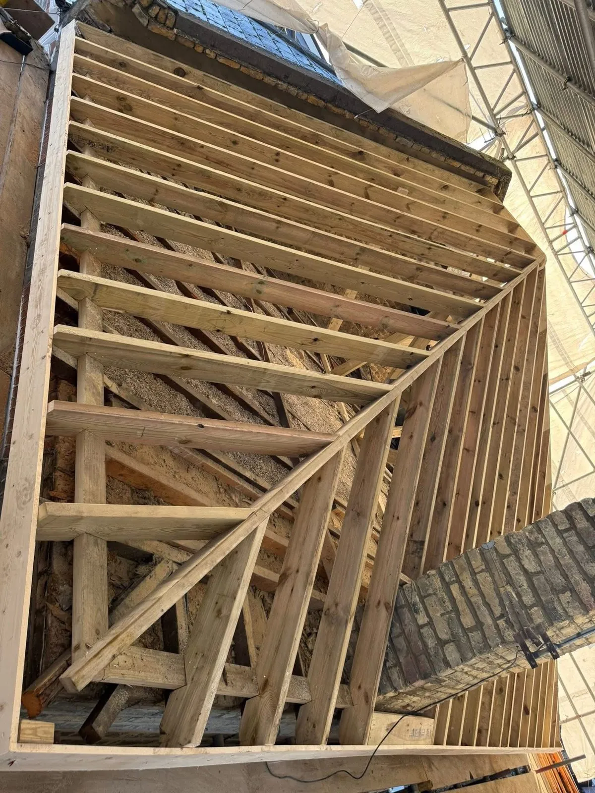 New roof timbers and rafters during a re-roof in Wadebridge